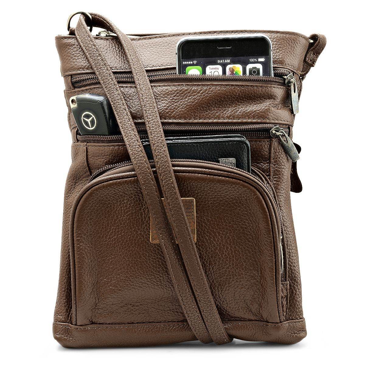 SteelTime Unisex Leather Crossbody Bag With Serenity Prayer