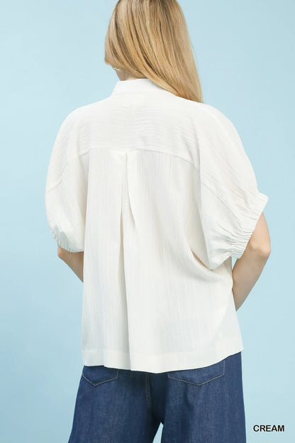 Umgee Textured V-Neck Blouse