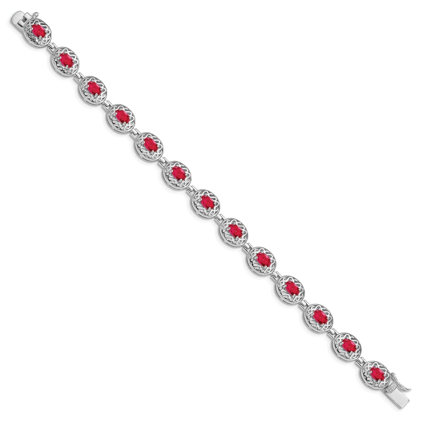 Genuine Red Ruby July Birthstone Silver Bracelet