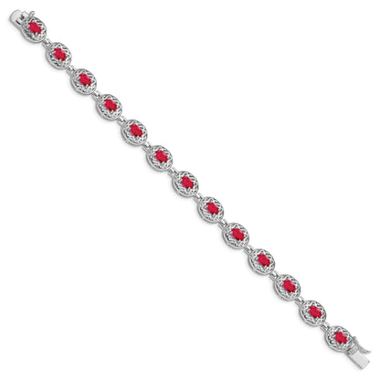 Genuine Red Ruby July Birthstone Silver Bracelet