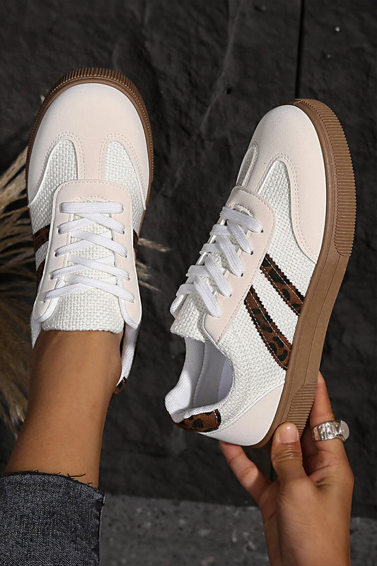 Threaded Pear Lila Leather Patchwork Flat Sneakers