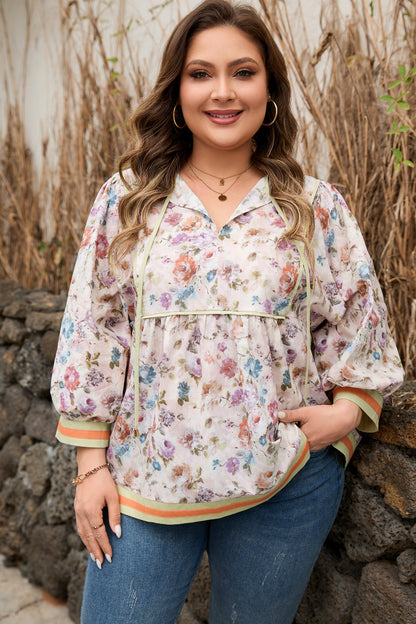 Threaded Pear Andi Striped Detail Babydoll PLUS Blouse