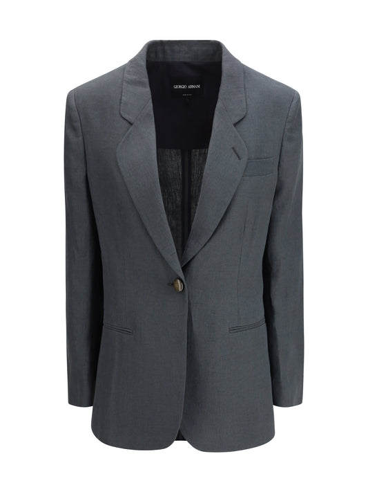 Single-Breasted Linen Jacket Dark Shadow