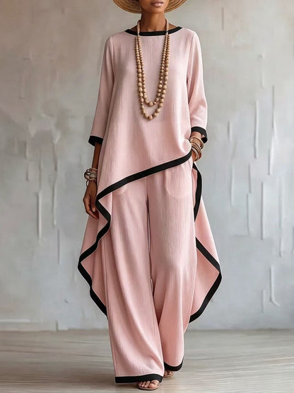 Women's Asymmetric Linen Tunic & Wide-Leg Pants Set