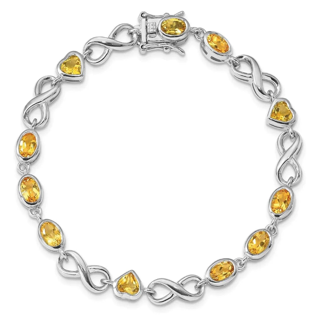 Genuine Citrine Silver Link Infinity Heart Bracelet