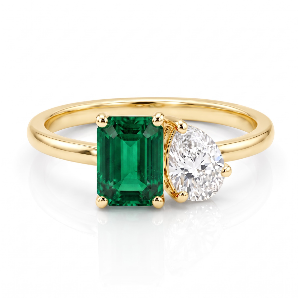 2.60 Cttw Octagon Emerald, Ruby, Sapphire and Lab Diamond 14K Yellow Gold Toi et Moi Ring