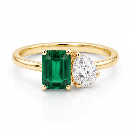 2.60 Cttw Octagon Emerald, Ruby, Sapphire and Lab Diamond 14K Yellow Gold Toi et Moi Ring