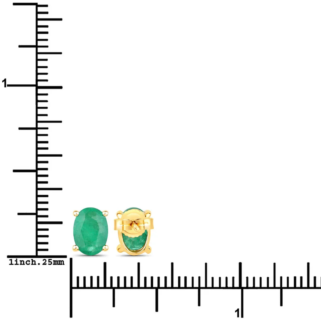 1.44 Ct Oval Green Zambian Emerald Prong 10K Gold Stud Earrings