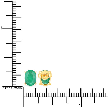 1.44 Ct Oval Green Zambian Emerald Prong 10K Gold Stud Earrings