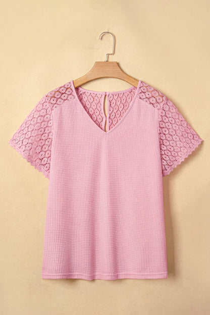 Threaded Pear Nyomi Cutout Waffle Knit Blouse