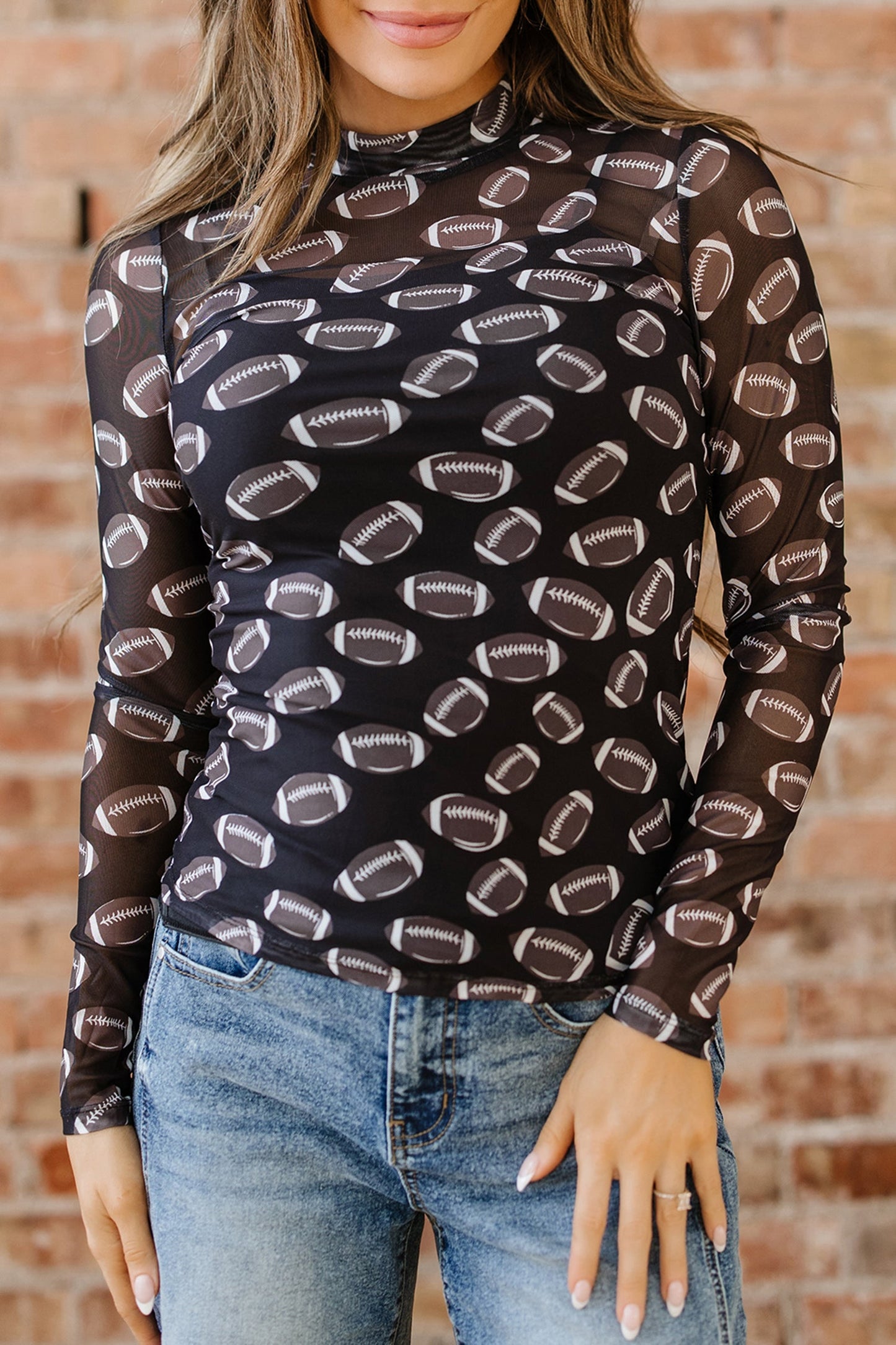 Threaded Pear Maci Rugby Mesh Sheer Long Sleeve Top