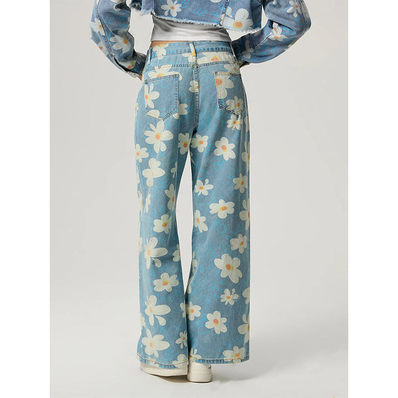 🌸 Women's Vintage Floral Print Straight-Leg Jeans