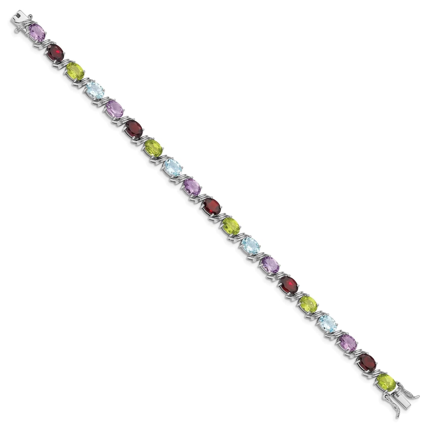 Genuine Multiple Gemstone Link Bracelet Silver