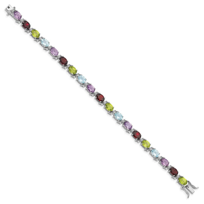 Genuine Multiple Gemstone Link Bracelet Silver