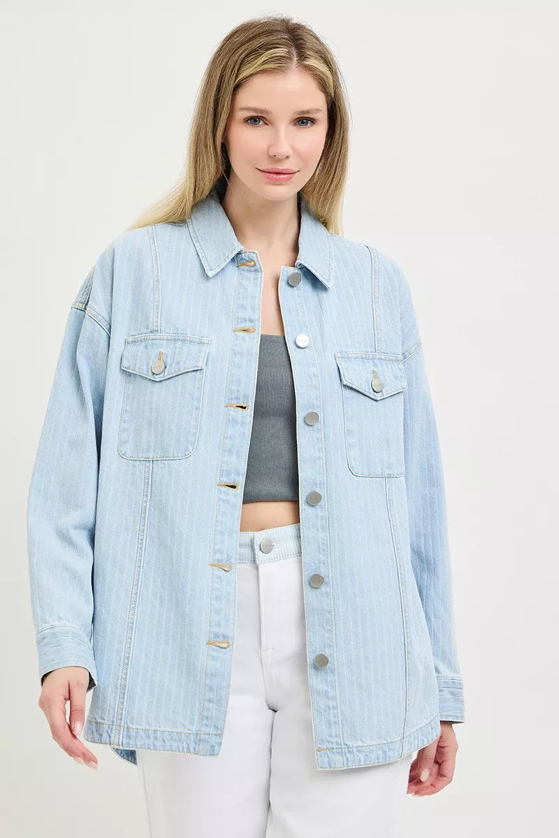 RISEN Oversized Stripe Denim Shacket