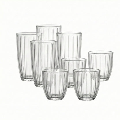 Jay Companies Capri 8-Piece Glassware Set – 4 Coolers (16Oz) & 4 Dof Glasses (10Oz)