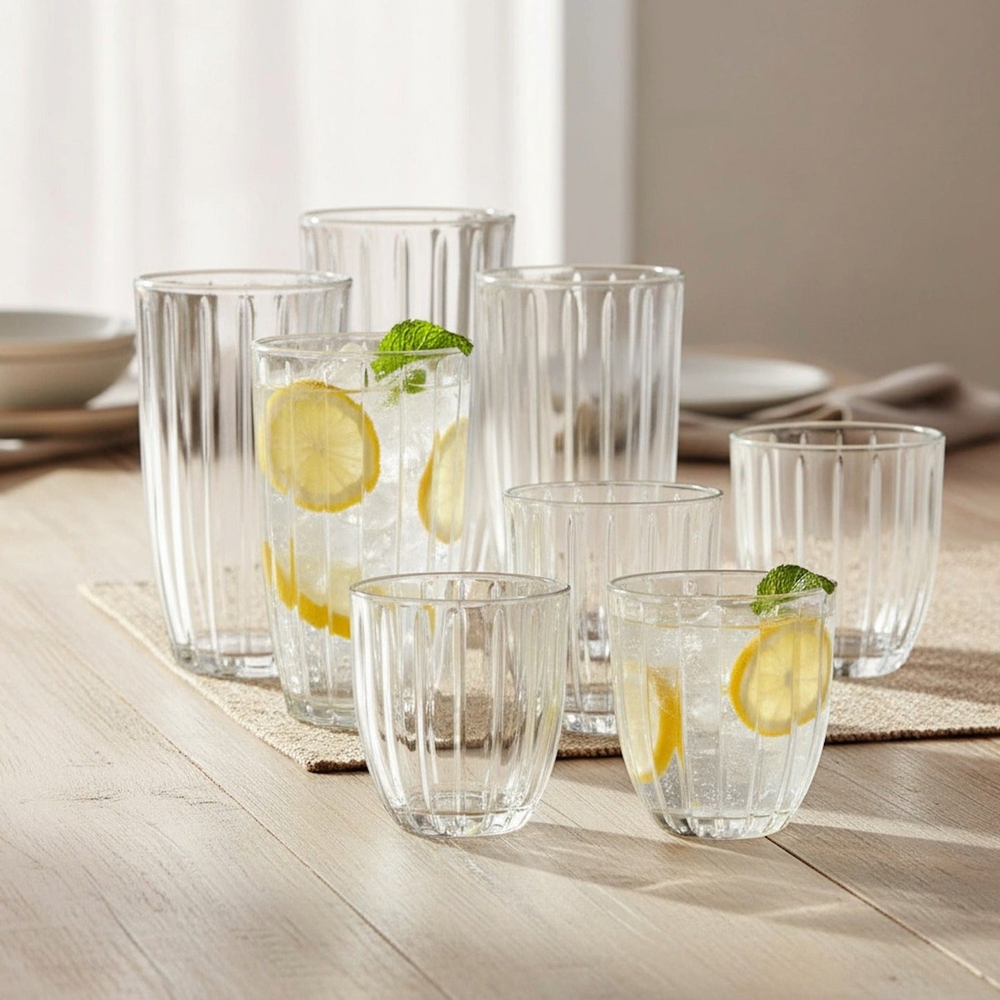 Jay Companies Capri 8-Piece Glassware Set – 4 Coolers (16Oz) & 4 Dof Glasses (10Oz)