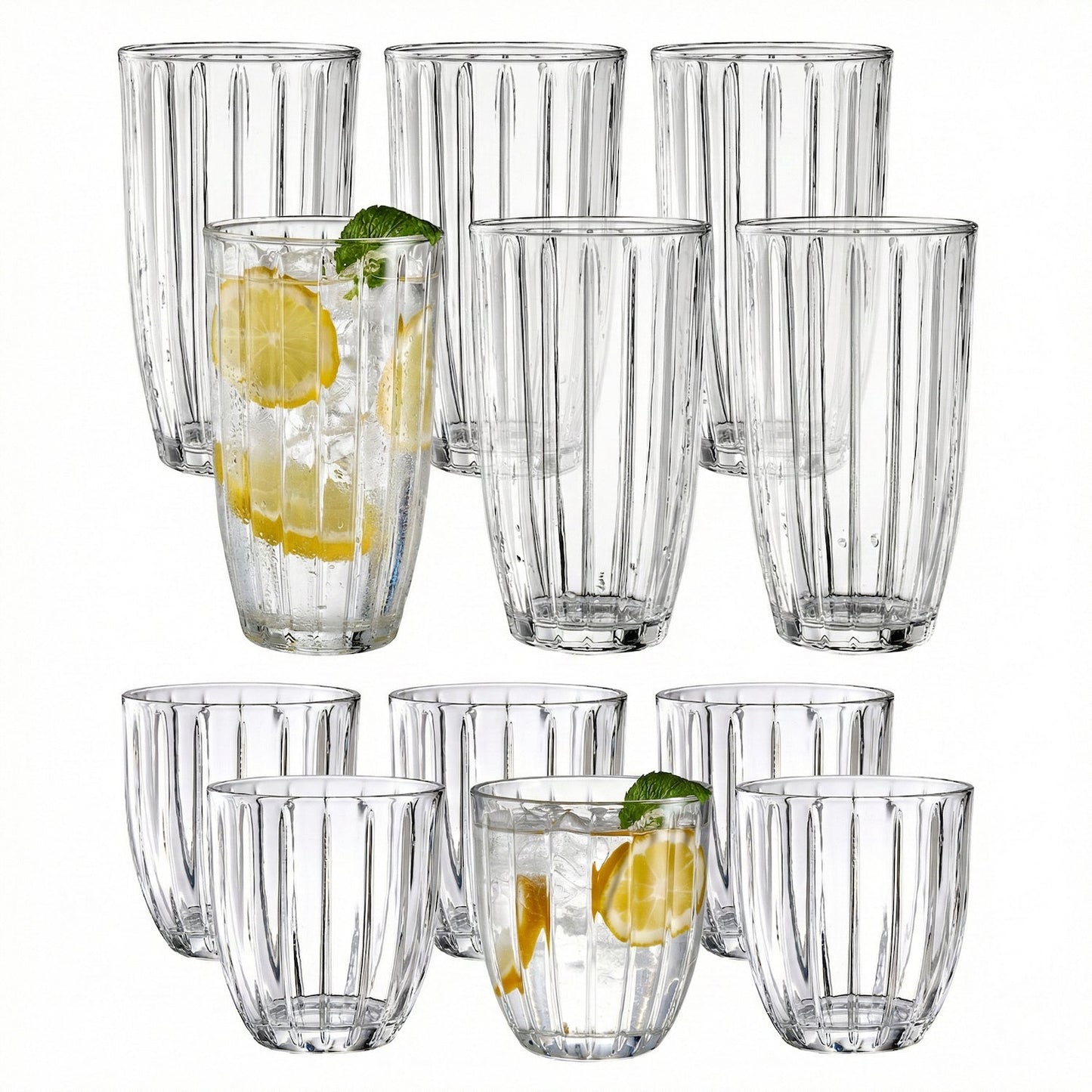 Jay Companies Capri 12-Piece Glassware Set – 6 Coolers (16Oz) & 6 Dof Glasses (10Oz)