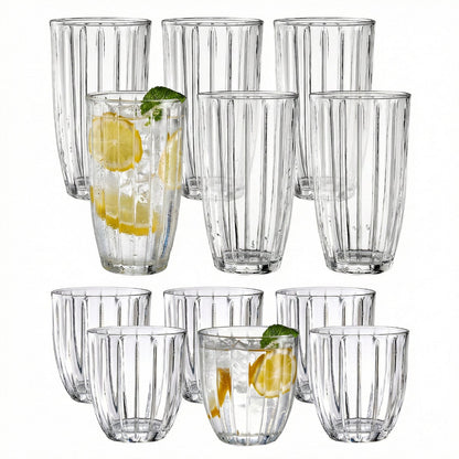 Jay Companies Capri 12-Piece Glassware Set – 6 Coolers (16Oz) & 6 Dof Glasses (10Oz)