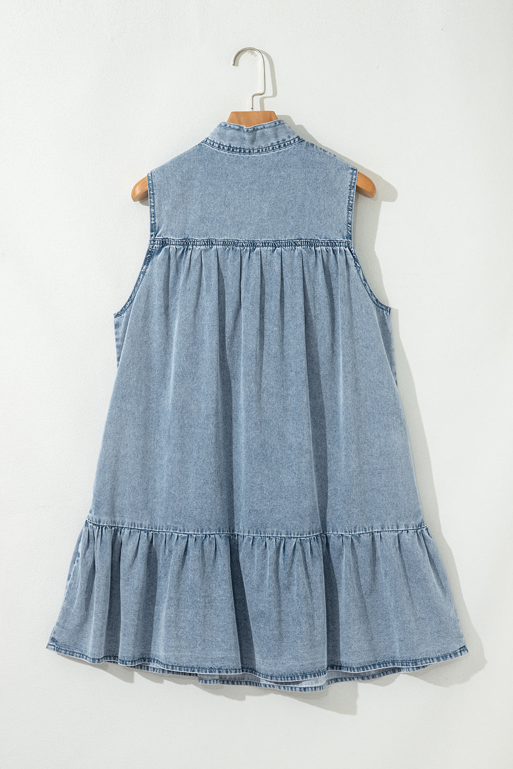 Threaded Pear Clare Sleeveless Ruffled Chambray Dress