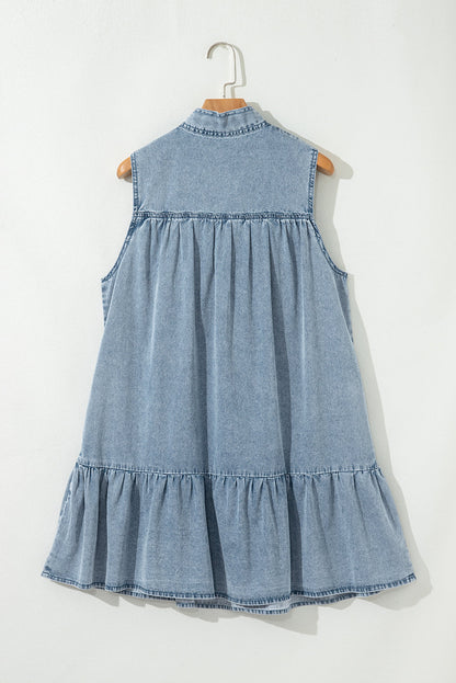 Threaded Pear Clare Sleeveless Ruffled Chambray Dress