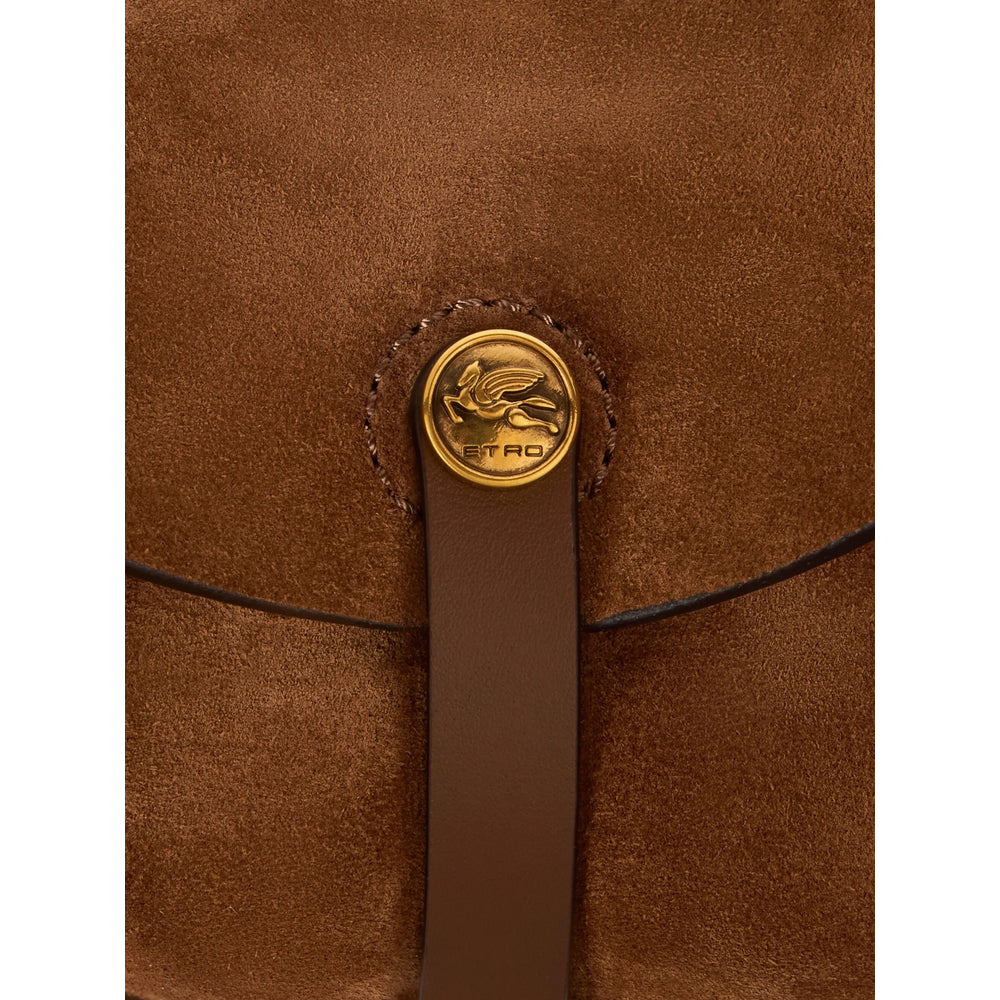 Top-Handle Shoulder Bag Brown Suede