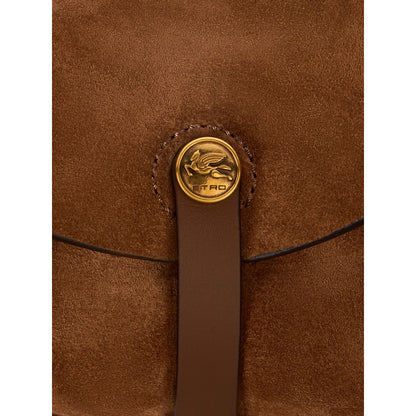 Top-Handle Shoulder Bag Brown Suede
