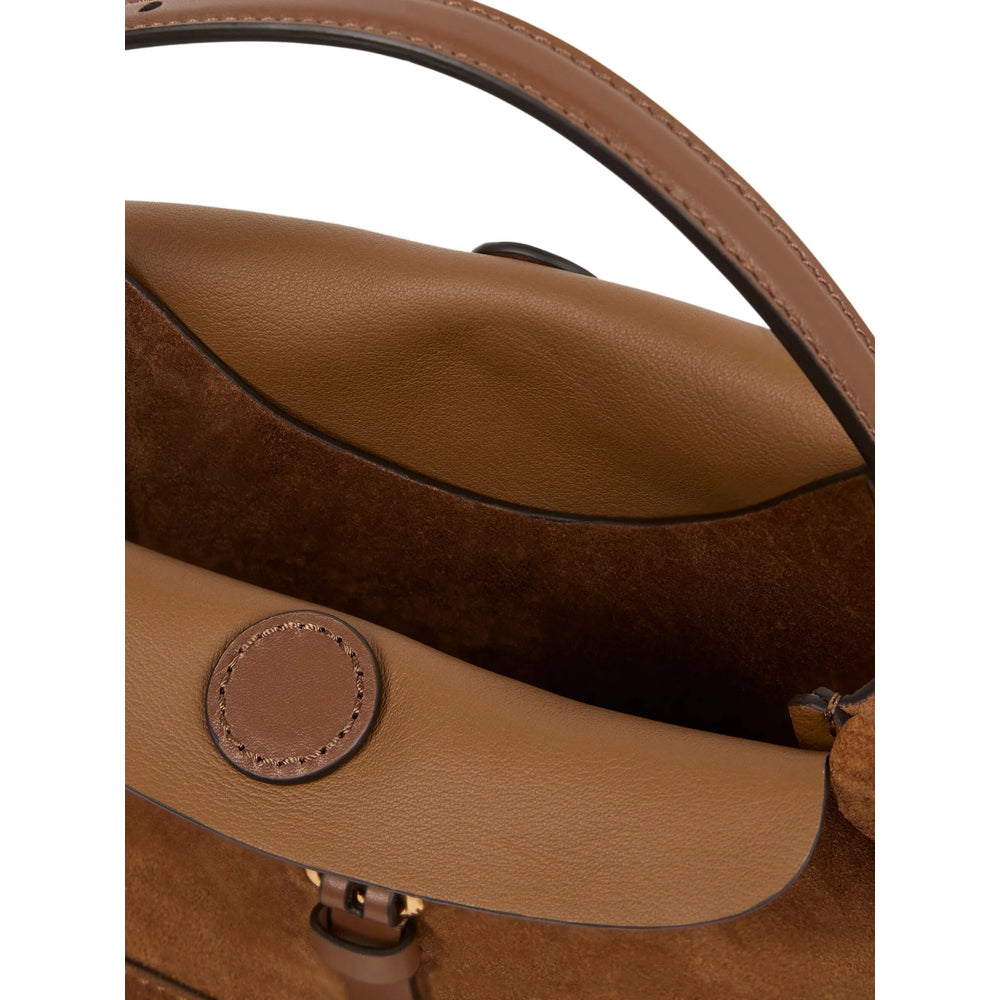 Top-Handle Shoulder Bag Brown Suede