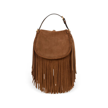 Top-Handle Shoulder Bag Brown Suede