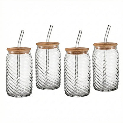 Jay Companies Belmar Set Of 4 Glass Sippers - 18Oz. With Bamboo Lid