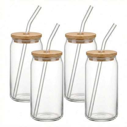 Jay Companies Avalon Set Of 4 Glass Sippers - 18Oz. With Bamboo Lid