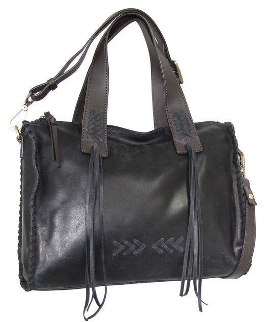 Candace Convertible Leather Satchel in Black