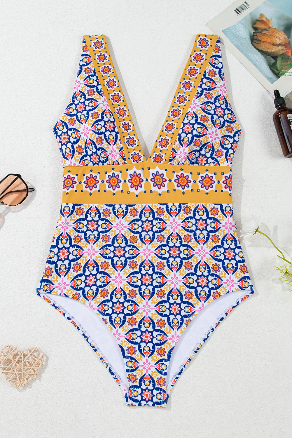 Threaded Pear Briar Print One Piece Swimsuit