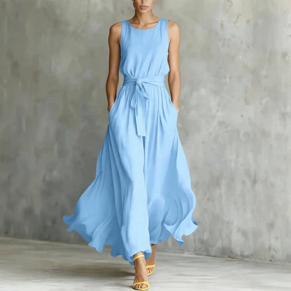 Women's Lace-Up Waist-Cinching Sleeveless Maxi Dress