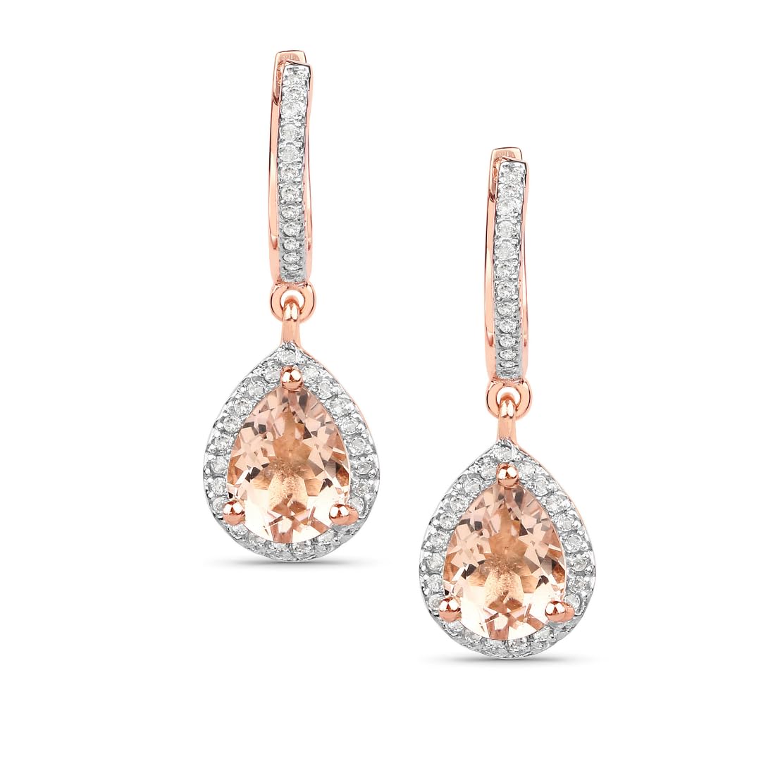 Pear Pink Morganite Prong Rose Gold Plated Silver Teardrop Dangle Earrings