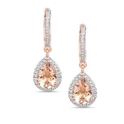Pear Pink Morganite Prong Rose Gold Plated Silver Teardrop Dangle Earrings