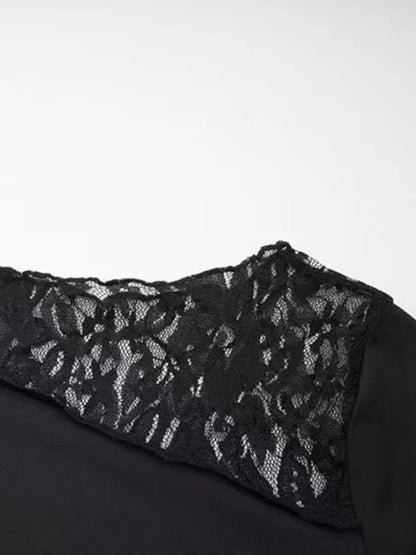 Asymmetrical Lace Trim Long Sleeve T-Shirt