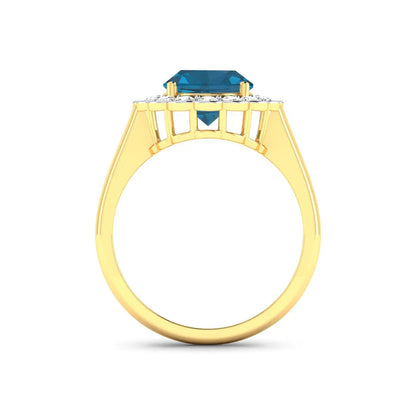 Genuine London Blue Topaz and White Diamond Halo Ring