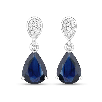 2.68 Ct Blue Sapphire & Diamond Prong 10K Gold Teardrop Dangle Earrings