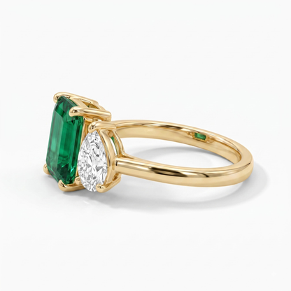 2.60 Cttw Octagon Emerald, Ruby, Sapphire and Lab Diamond 14K Yellow Gold Toi et Moi Ring