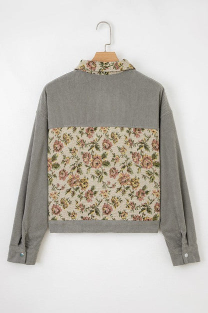 Floral Patchwork Ribbed Corduroy Shirt Jacket