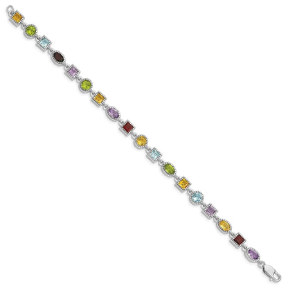Natural Multi Stone Sterling Silver Birthstone Bracelet