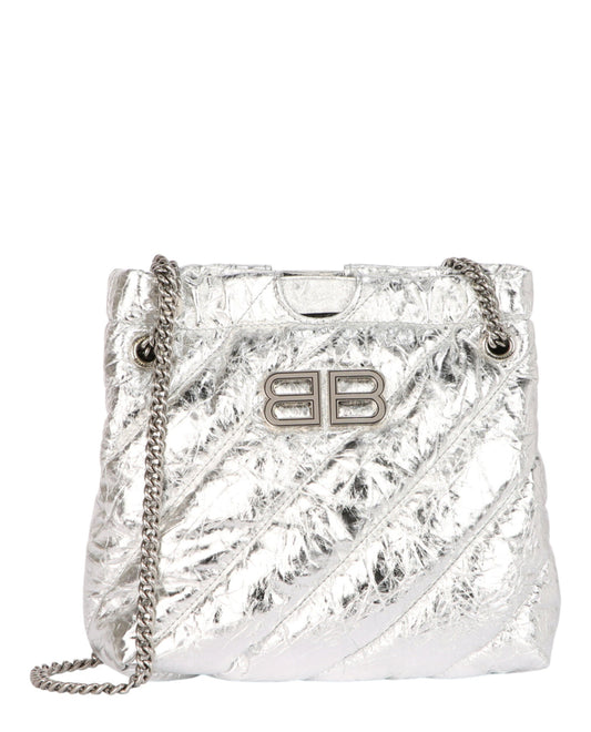 Balenciaga Xs Metallized Quilted Crush Tote Bag