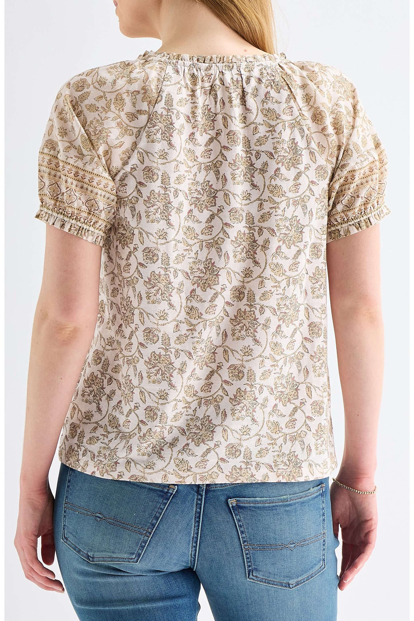 Lucky Brand Women's Short Sleeve Notch Neck - Pink Multi