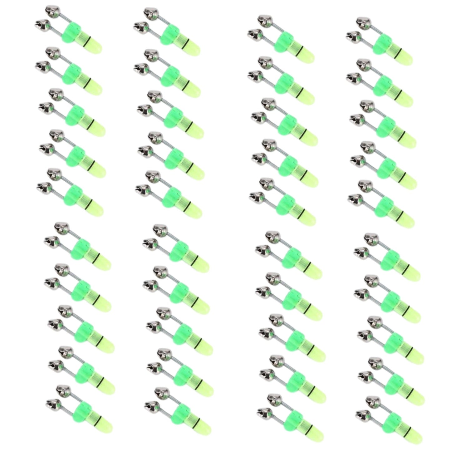 Prime Goods 10/40 PC LED Night Fishing Bite Bait Alarm 2 Bells Light Rod Tip Clip Alert Ring - Green