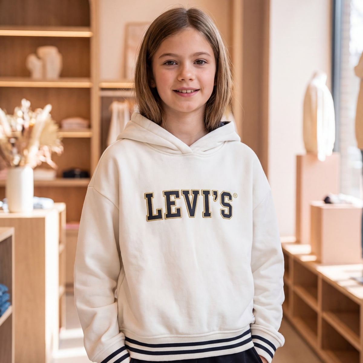Levi's Girls' Holiday Meet and Greet Graphic Hoodie, White, XL