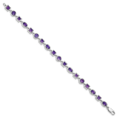 Natural Amethyst Silver Link Bracelet