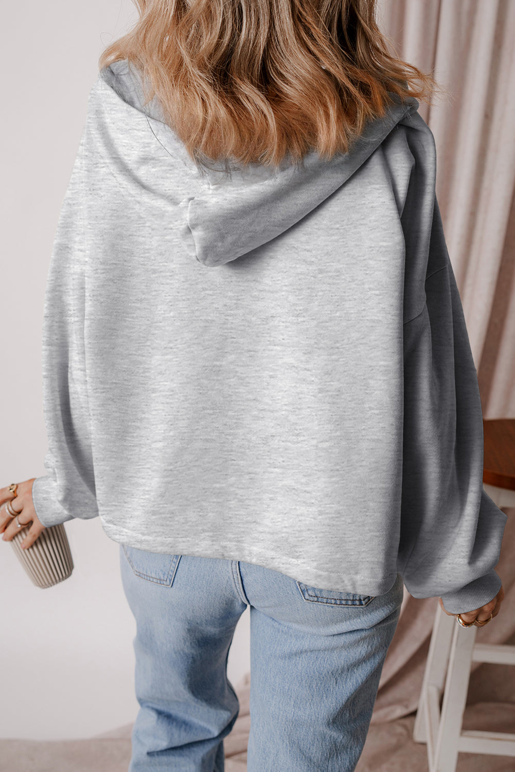 Threaded Pear Kate Fleece Lined Half Zipper Kangaroo Pockets Loose Hoodie