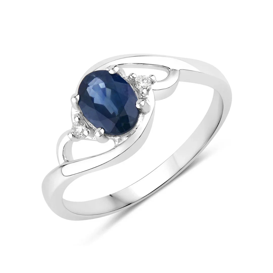 0.95 Ct Oval Blue Sapphire & Lab Grown Diamond Prong 10K Gold Bypass Engagement Ring
