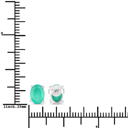 1.44 Ct Oval Green Zambian Emerald Prong 10K Gold Stud Earrings